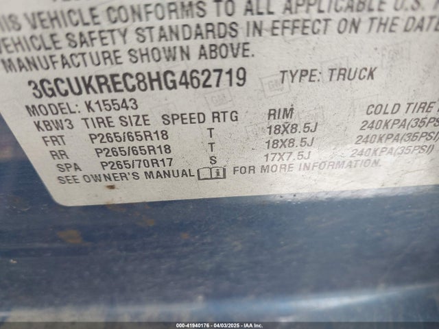 3GCUKREC8HG462719 Chevrolet Silverado 1500 2lt