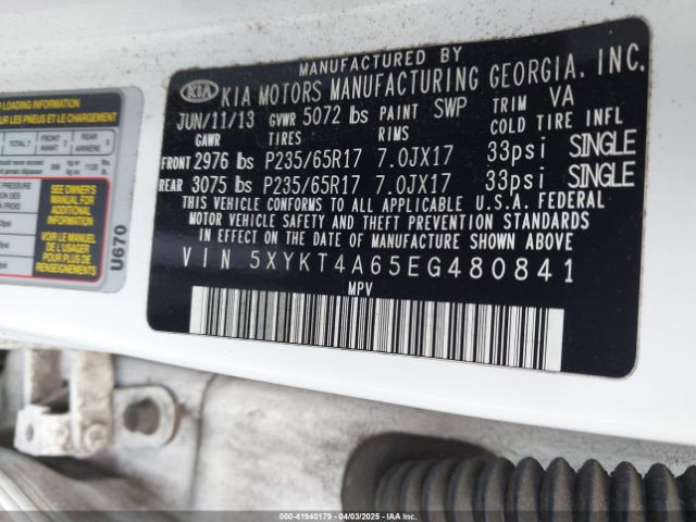 5XYKT4A65EG480841 KIA SORENTO LX