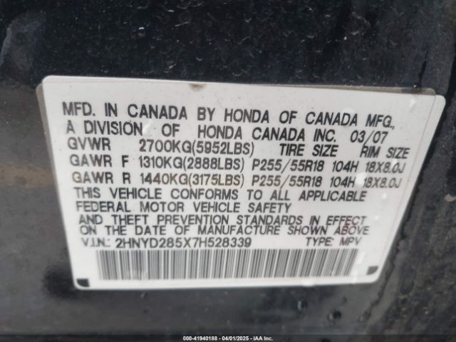 2007 ACURA MDX 2HNYD285X7H528339 Photo 8