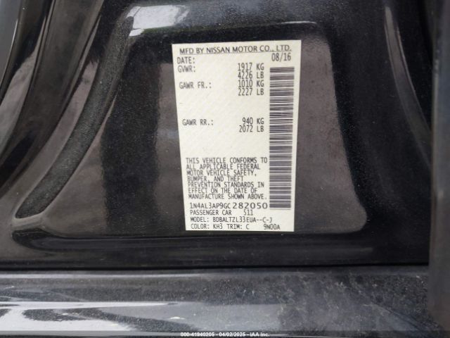 1N4AL3AP9GC282050 Nissan Altima 2.5/2.5 S/2.5 Sl/2.5 Sr/2.5 Sv