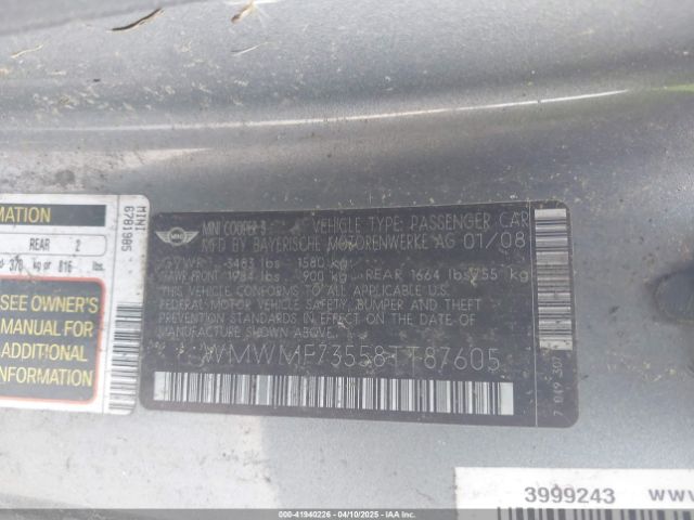 2008 MINI COOPER S WMWMF73558TT87605 Photo 8