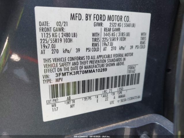3FMTK3R70MMA10289 Ford Mustang Mach-e Premium