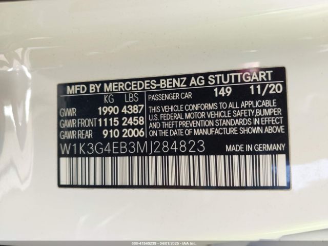 W1K3G4EB3MJ284823 Mercedes-Benz A 220