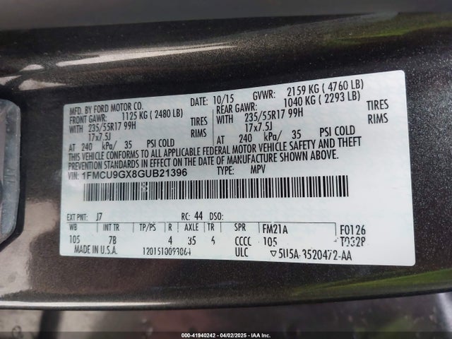 1FMCU9GX8GUB21396 Ford ESCAPE SE