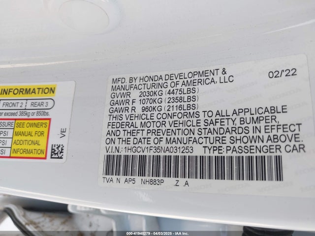 1HGCV1F35NA031253 Honda Accord Sport