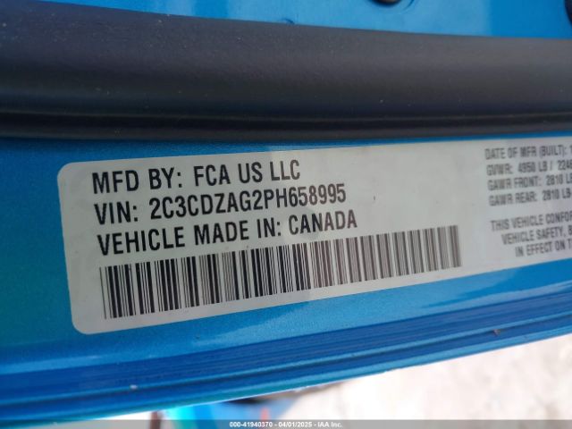 2C3CDZAG2PH658995 Dodge Challenger Sxt