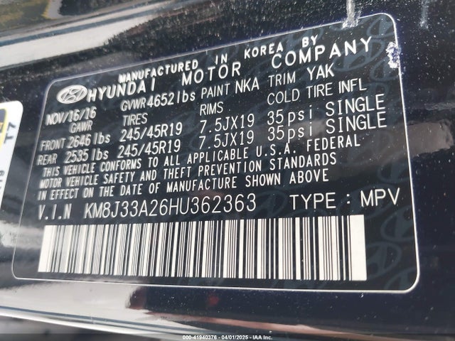 KM8J33A26HU362363 Hyundai Tucson Limited
