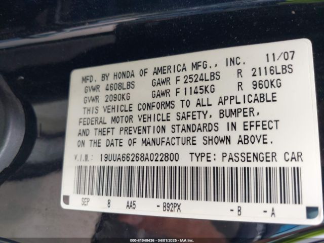 2008 ACURA TL 19UUA66268A022800 Photo 8