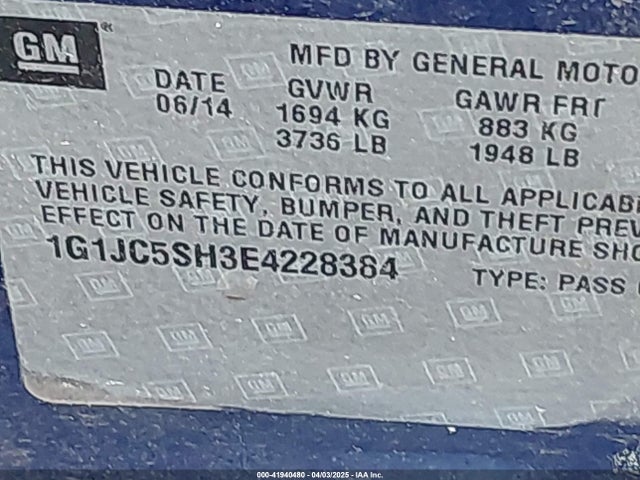 1G1JC5SH3E4228384 Chevrolet Sonic Lt Auto