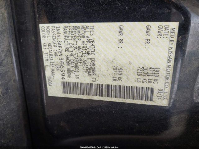 1N4AL3AP7EN366594 Nissan Altima 2.5/2.5 S/2.5 Sl/2.5 Sv