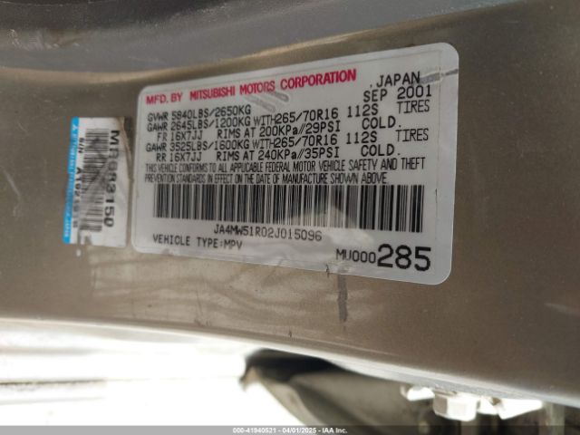 2002 MITSUBISHI MONTERO JA4MW51R02J015096 Photo 8