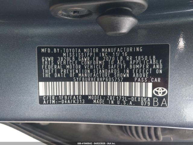 5YFBURHE8HP605757 Toyota COROLLA L