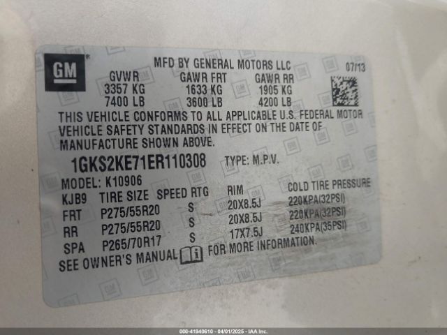 1GKS2KE71ER110308 GMC Yukon Xl 1500 Slt