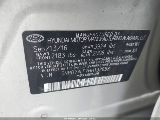 5NPD74LF7HH132658 Hyundai ELANTRA SE