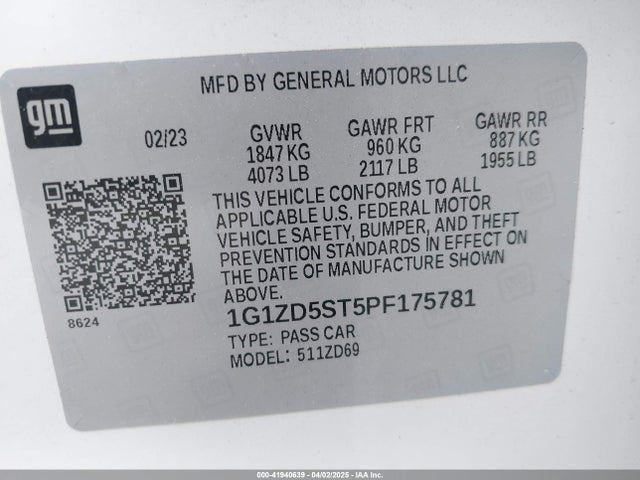 1G1ZD5ST5PF175781 Chevrolet Malibu Fwd 1lt