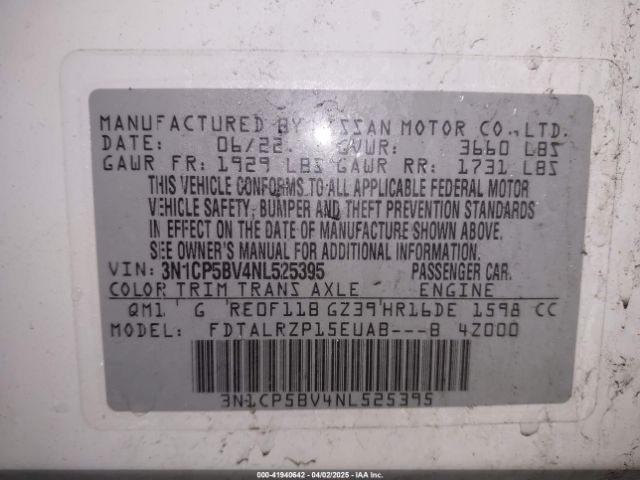 3N1CP5BV4NL525395 Nissan Kicks S Xtronic Cvt
