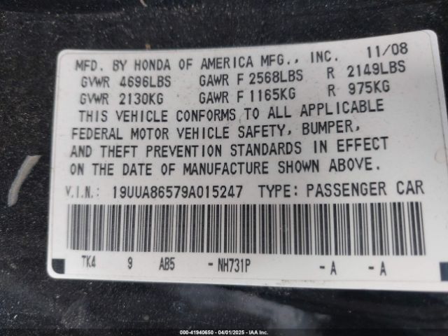 2009 ACURA TL 19UUA86579A015247 Photo 8