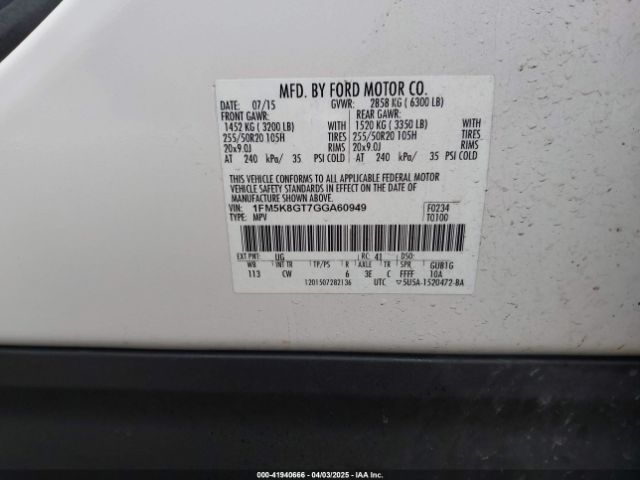 1FM5K8GT7GGA60949 Ford EXPLORER SPORT