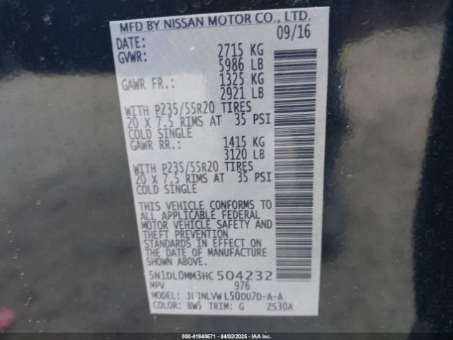 5N1DL0MM3HC504232 Infiniti QX60