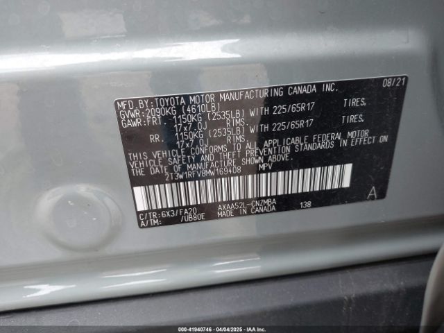 2T3W1RFV8MW169408 Toyota Rav4 Xle