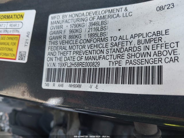 19XFL2H58RE000829 Honda Civic Lx