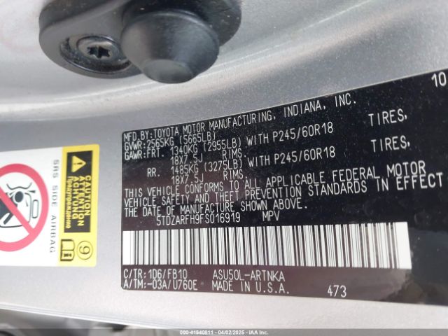 5TDZARFH9FS016919 Toyota Highlander Le