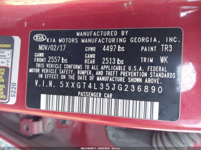 5XXGT4L35JG236890 KIA Optima S