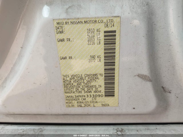 1N4AL3APXFN333090 Nissan Altima 2.5/2.5 S/2.5 Sl/2.5 Sv