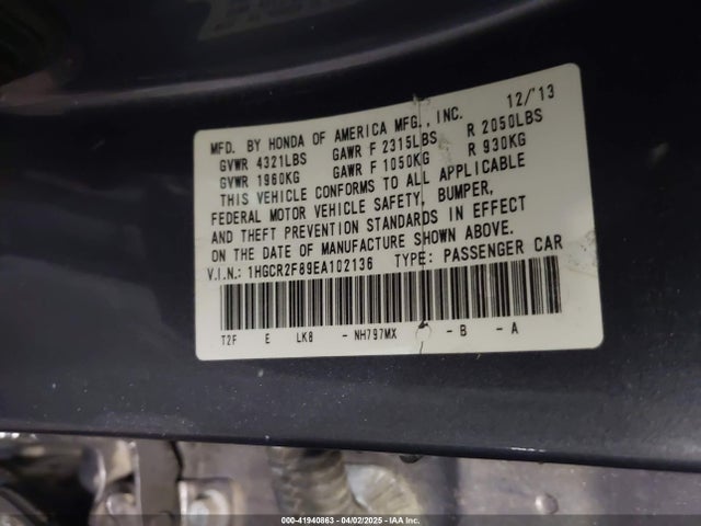 Honda Accord Ex-l 2014 1HGCR2F89EA102136 Image 9