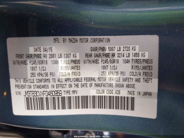 JM3TB3CVXF0460959 Mazda Cx-9 Touring