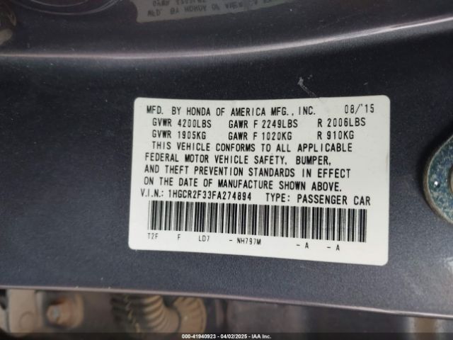 1HGCR2F33FA274894 Honda ACCORD LX