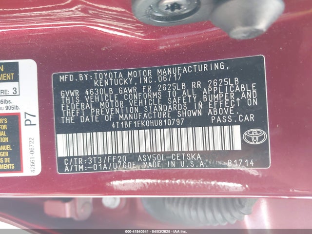 Toyota CAMRY SE 2017 4T1BF1FK0HU810797 Image 9