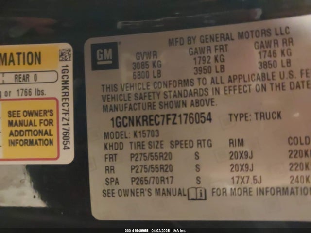 1GCNKREC7FZ176054 Chevrolet Silverado 1500 2lt