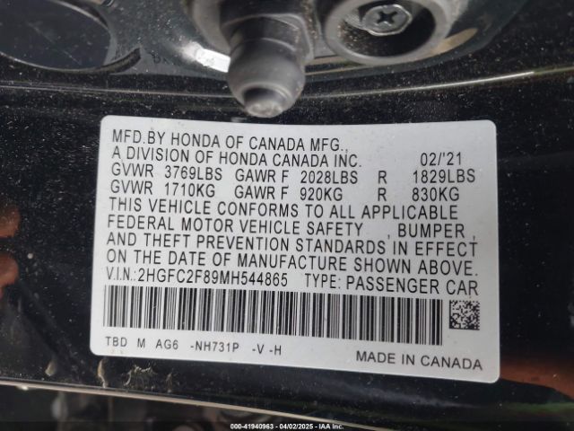 2HGFC2F89MH544865 Honda Civic Sport