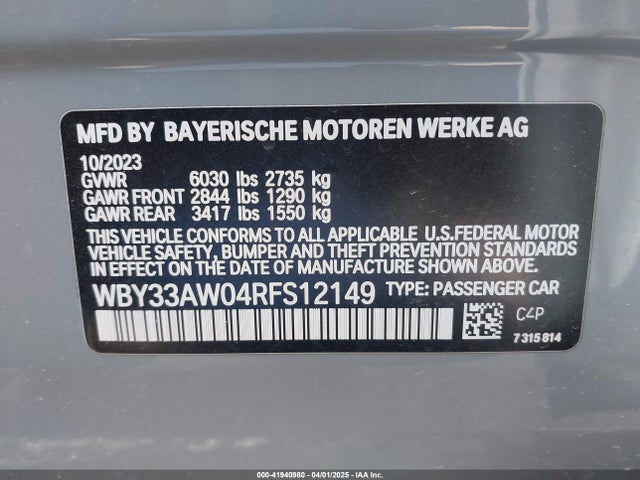WBY33AW04RFS12149 BMW I4 M50