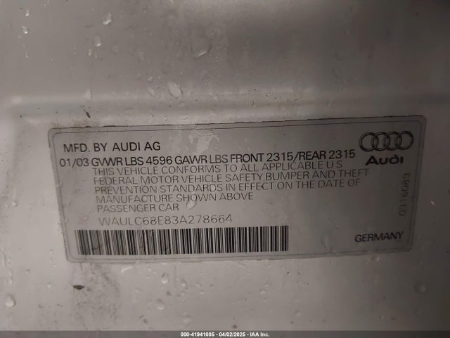 2003 AUDI A4 WAULC68E83A278664 Photo 8