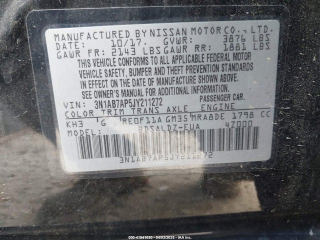 3N1AB7AP5JY211272 Nissan SENTRA SV