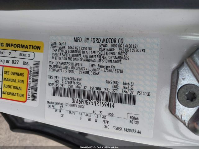 3FA6P0G75HR159414 Ford FUSION S