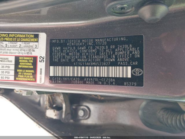 4T1G11AK8MU523827 Toyota CAMRY SE
