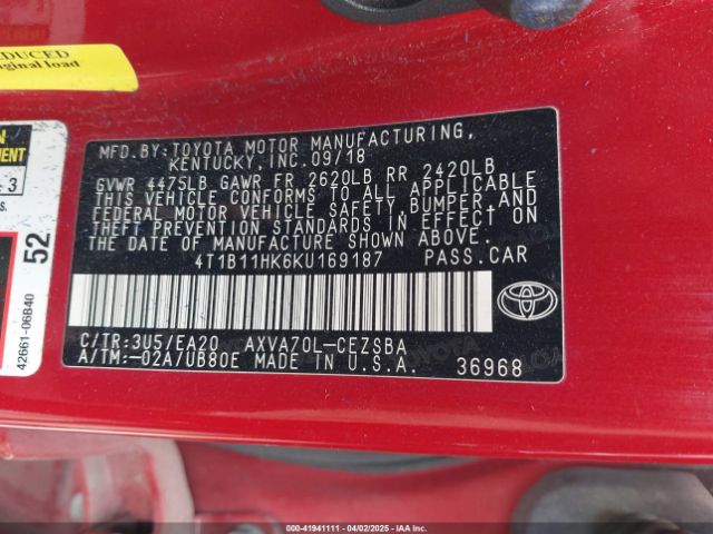 4T1B11HK6KU169187 Toyota a25a-fks