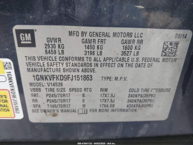 1GNKVFKD9FJ151863 Chevrolet Traverse Ls