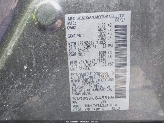 5N1AT2MV5HC848569 Nissan ROGUE SV