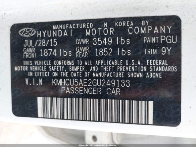 KMHCU5AE2GU249133 Hyundai Accent Sport