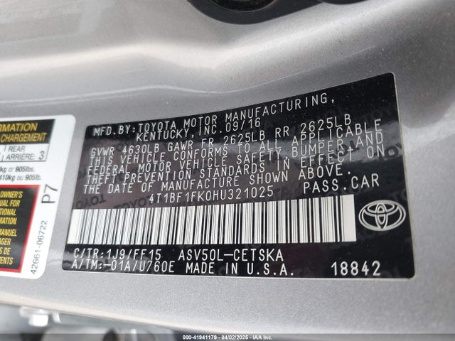 4T1BF1FK0HU321025 Toyota CAMRY SE
