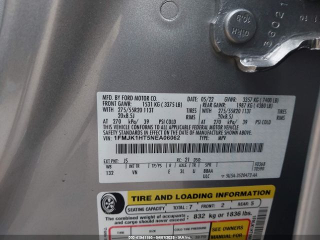 1FMJK1HT5NEA06062 Ford Expedition Xlt Max