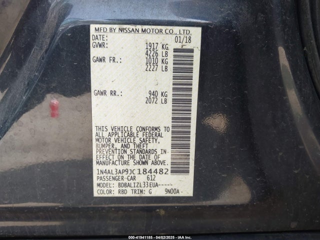 1N4AL3AP9JC184482 Nissan Altima 2.5 Sv