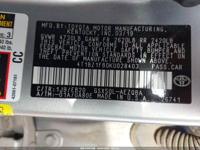 4T1BZ1FB0KU028403 Toyota AVALON XSE