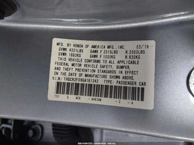 1HGCR2F59GA161342 Honda Accord Sport