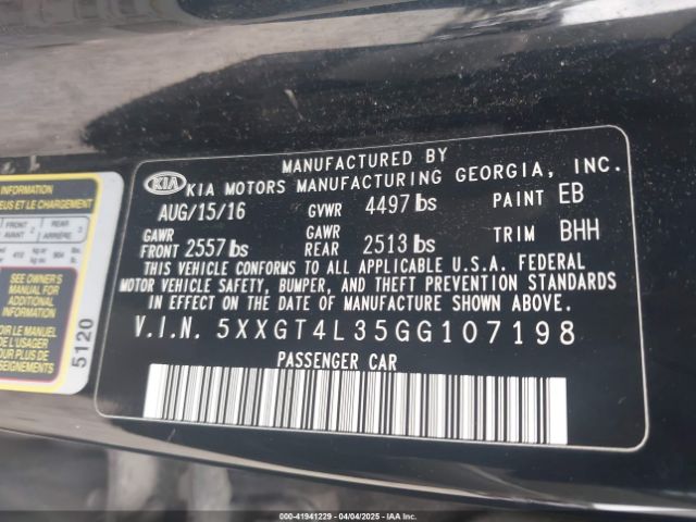 5XXGT4L35GG107198 KIA Optima Lx