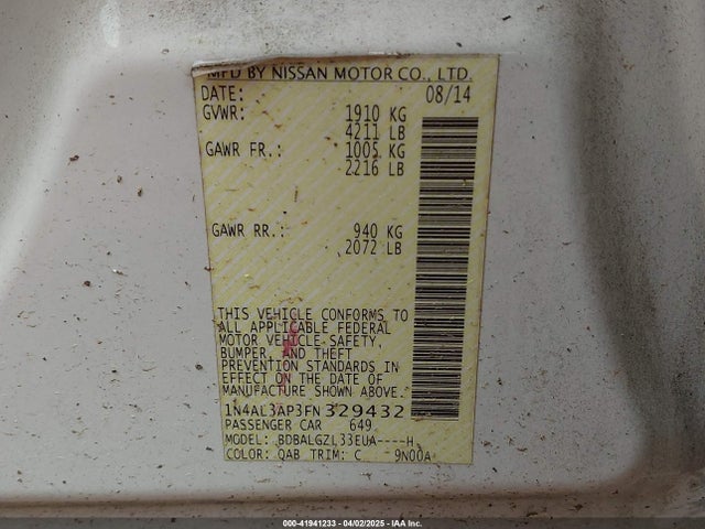 1N4AL3AP3FN329432 Nissan Altima 2.5 S
